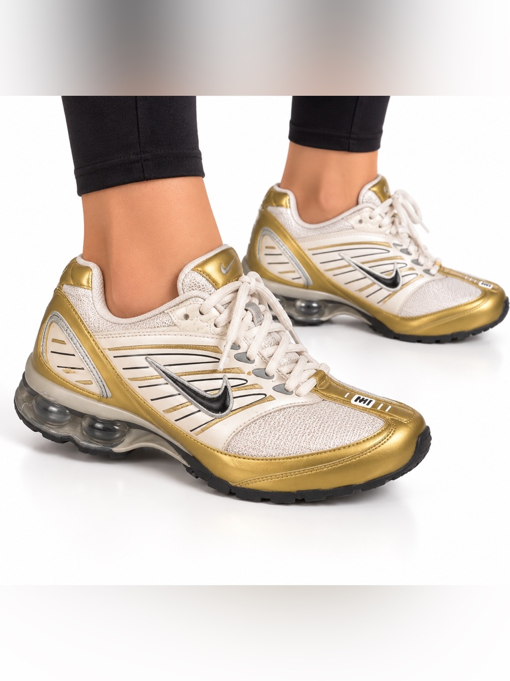 Nike Shox Size 9.5 Gold and White Women's Athletic Sneakers